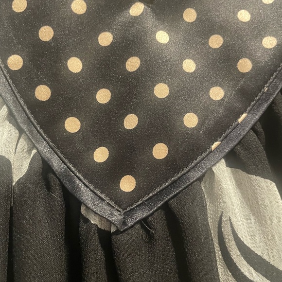 bebe Black and White in Floral Blouse with Polka Dot Trim - Picture 3 of 7